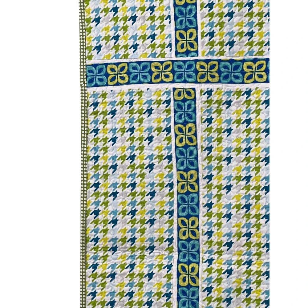 Handmade‎ Reversible Patchwork Quilt 42x36 Blue Green Geometric Modern Decor